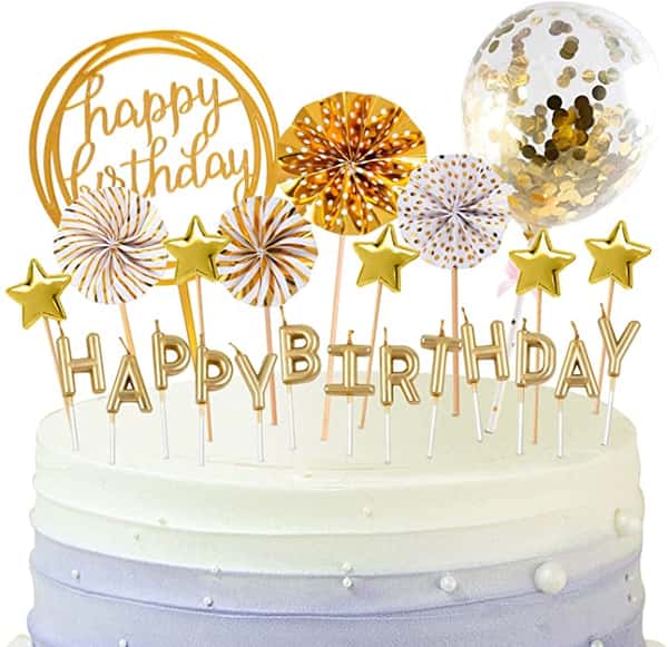 Gold Theme Happy Birthday Candle Topper