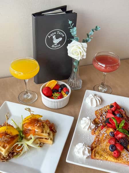 GA Peach Chicken & Waffles & Berry French Toast - Brunch