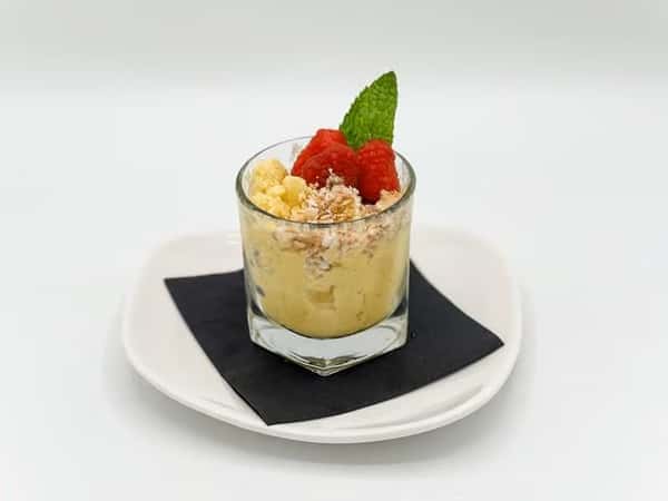 Mango lime grated ice, toasted coconut, fresh raspberry