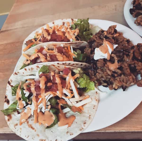 3 Tacos -side of rice and beans