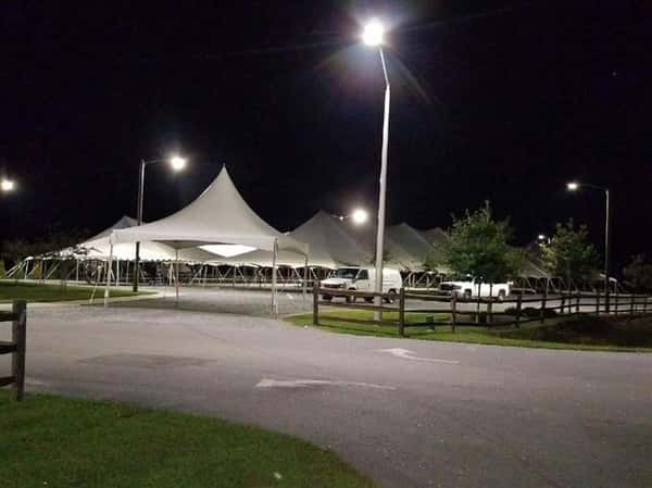 view of many big tents outside