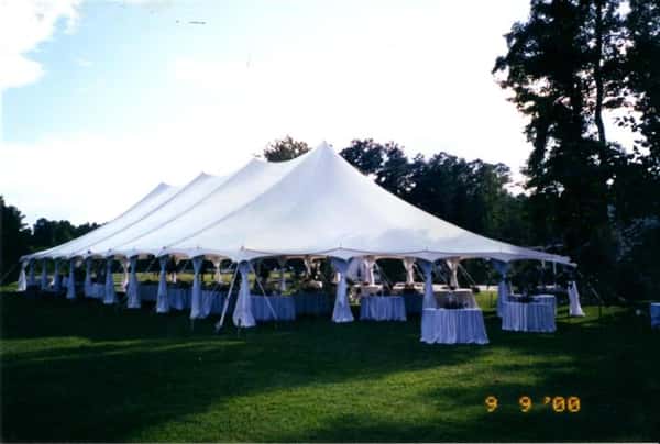big tent with autumn themed decorations