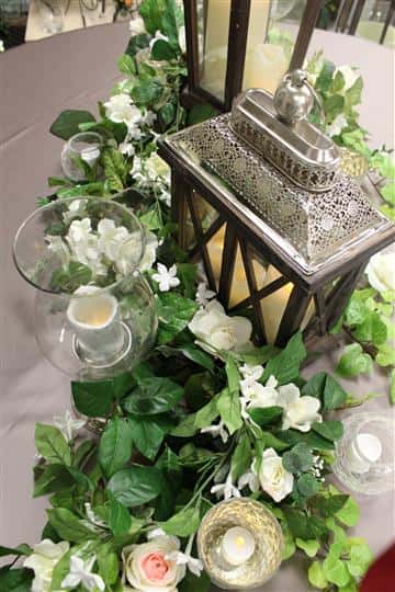 glass tables with floral vines