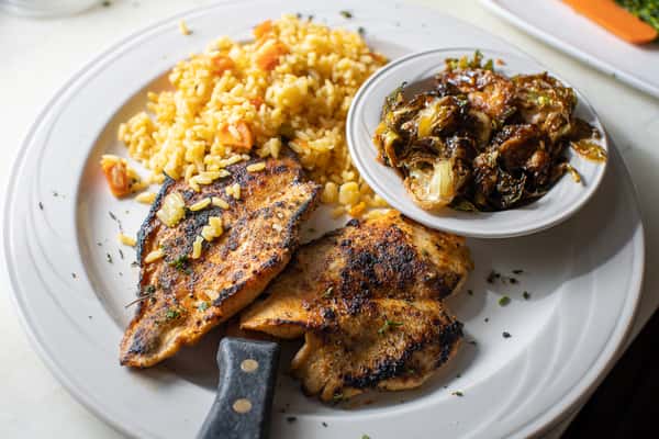 hickory chicken rice and brussel sprouts