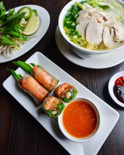 Chicken Noodle Soup & Shrimp Rolls