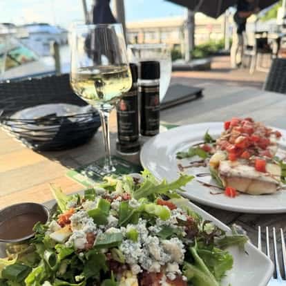 salad, entree and cocktail