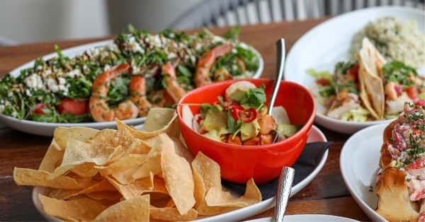 Chips, dip and entrees