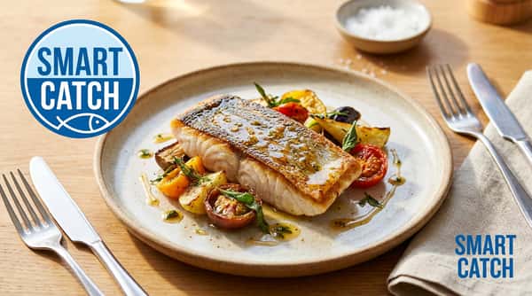 Pan-seared sustainable fish served with seasonal vegetables and fresh herbs, prepared in partnership with the Smart Catch program.