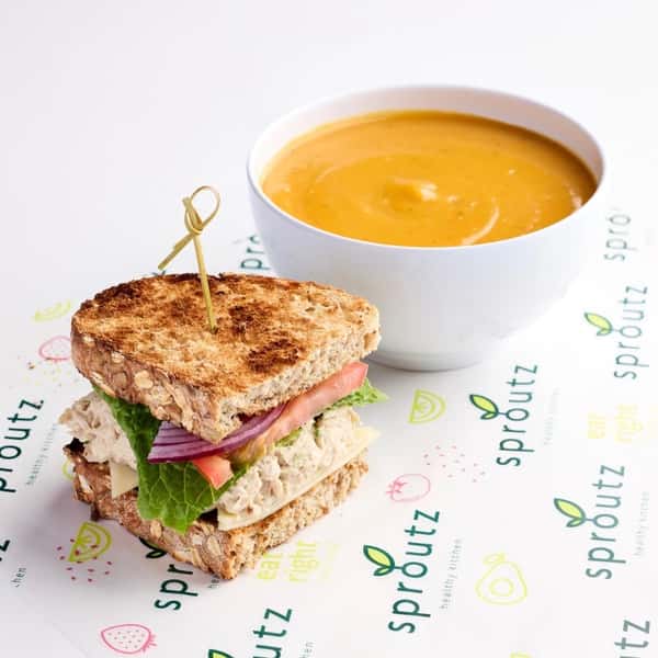 TUNA OR CHICKEN SALAD SANDWICH AND SOUP