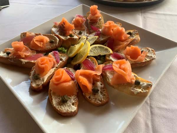 Smoked salmon canapes, capers, catering, weddings