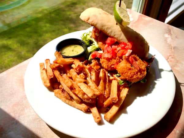 Shrimp po'boy, Burbank fries, cilantro lime