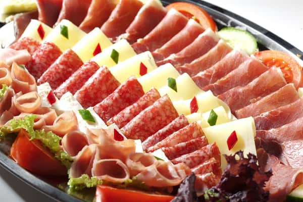 deli meat and cheese on a tray