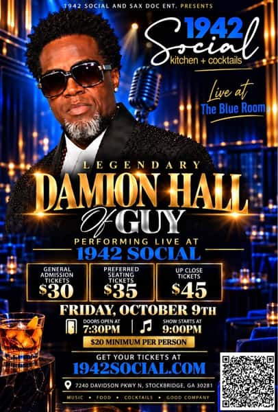Get ready to vibe with Legendary Damion Hall of GUY this Friday, October 9th at 7:30 PM for a night full of smooth jams and classic hits like "Let's Chill" and "I Like." Don’t miss your chance to experience the magic live—tickets are selling fast! Link in bio for more details and to get tickets. #LegendaryDamionHall #GUY #LetsChill #LiveMusic #GoodTimes
