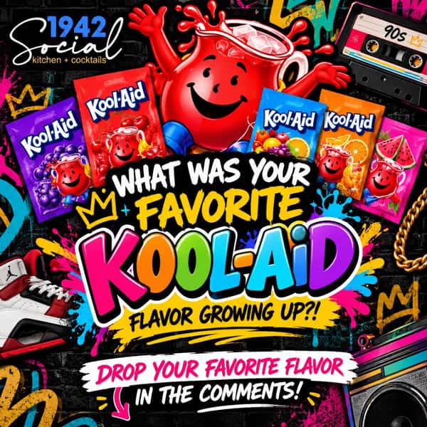 🗣️🎤 90s BABIES, LET’S TAKE IT BACK!! 🥤🔥

Before the fancy drinks, we had KOOL-AID! 😂🙌🏾

WHAT WAS YOUR FAVORITE KOOL-AID FLAVOR GROWING UP?! 👀❤️💙💜

🍇 Grape
🍓 Strawberry
🍒 Tropical Punch
🍊 Orange
🍉 Pink Swimmingo

Or was your flavor something else?! 👀😂

👇🏾 DROP YOUR FAVORITE FLAVOR IN THE COMMENTS! Let’s see who remembers the good old days! 💯

🎃 We’re bringing that 90s nostalgia to our HALLOWEEN 90s PARTY at 1942 SOCIAL! 🕺🏾💃🏾