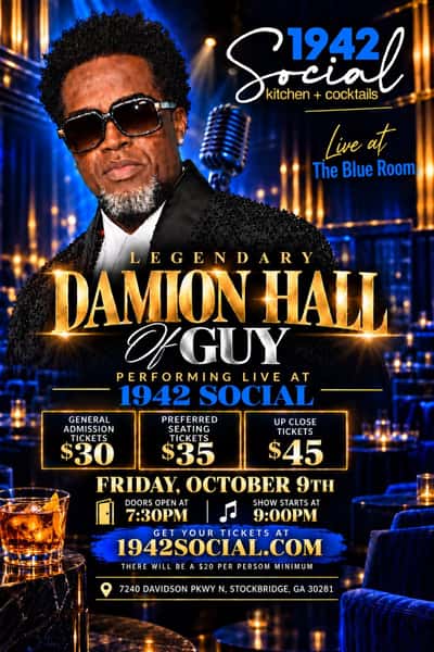 Get ready to vibe with Legendary Damion Hall @damionhall_guy of GUY Friday, October 9th. Doors open at 7:30 PM for a night full of smooth jams and classic hits like "Let's Chill" and "I Like." Don’t miss your chance to experience these unforgettable tunes live—tickets are selling fast! Link in bio for more details and to get tickets. #LegendaryDamionHall #GUY #LetsChill #SmoothJams #LiveMusic #RnB