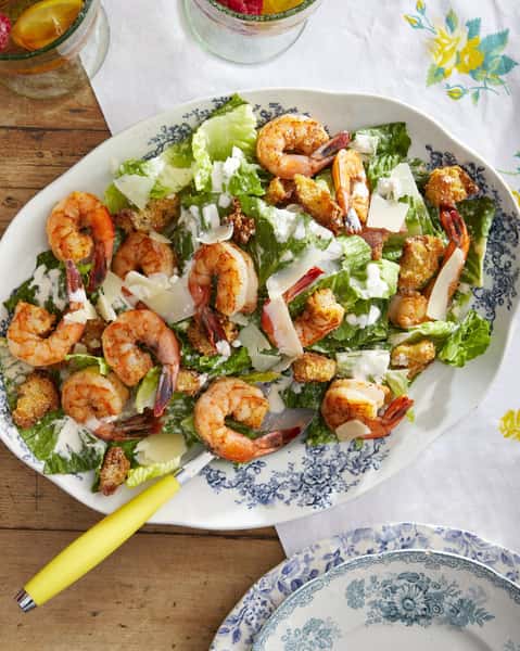 Creole Shrimp Caesar with Cheesy Croutons