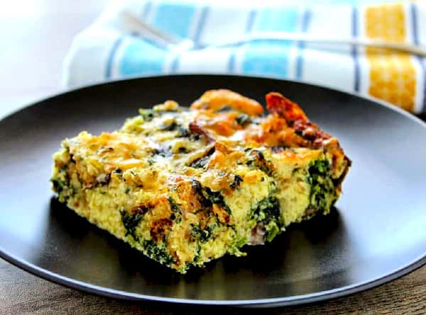 Spinach, Mushroom and Guryere Strata