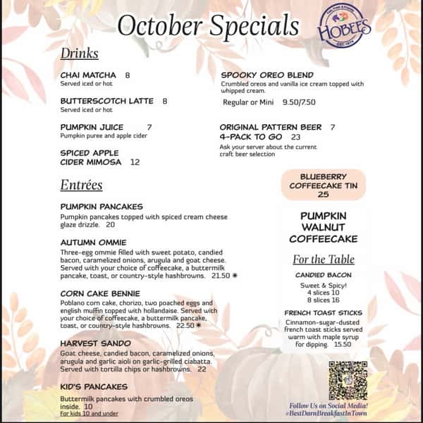 October specials are here! 🎃🍂 From pumpkin pancakes to spooky sips, we’ve got something for every fall craving! 🧡