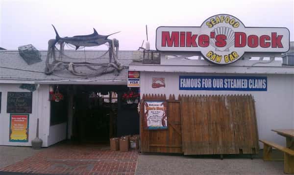 view of the swordfish statue outside of mike's seafood