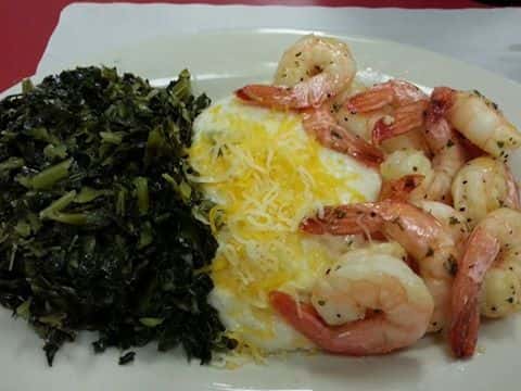 shrimp with cheese and greens