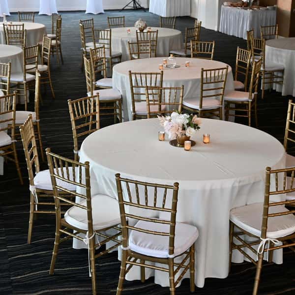 round dining tables set up for event