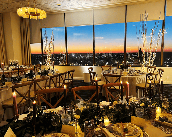 dining room with sunset view