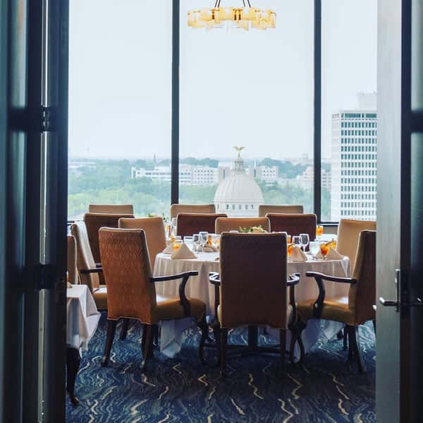 round dining table with window view