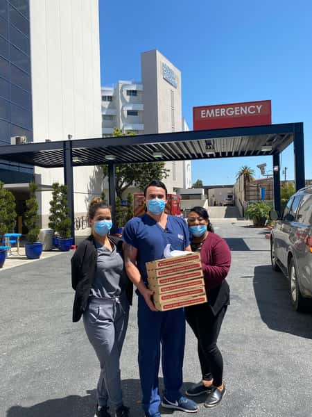 First Responders at Southern California Hospital at Culver City - Emergency Department receiving pizza delivery