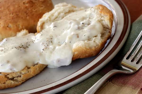 Split Biscuit with Sausage Gravy