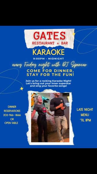 Come have some summer fun at GATES Friday night! 🎤🍸🍔
#newcanaan #karaoke #ctkaraoke #latenightmenu
