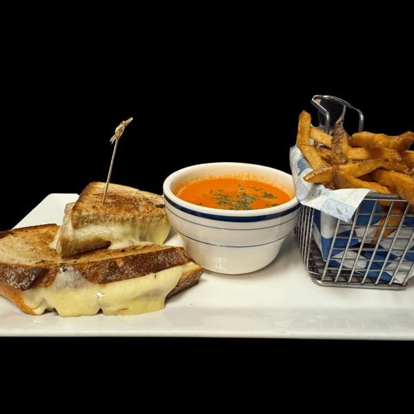 sandwiches and soup with fries