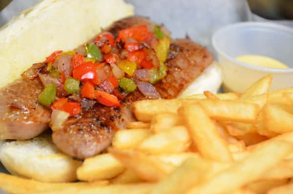 Grilled pork tenderloin served with seasoned fries and fresh pico de gallo.
