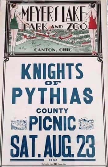 Sign that reads "Knights of Pythas county Picnic Sat.Aug.23 1930" Located in Canton, Ohio