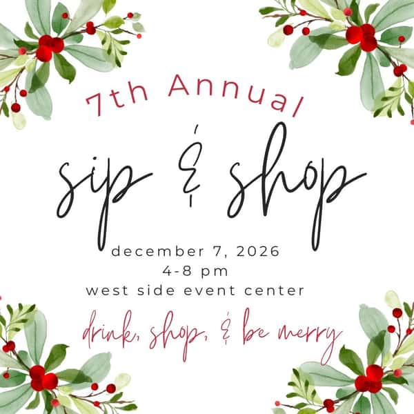 🎄🛍️ WE ARE OFFICIALLY FULL FOR SIP & SHOP! 🛍️🎄
WOW! 🤯❤️ We are SO excited to announce that we are officially FULL for vendors at this year’s Sip & Shop! With about a month and a half still to go, we have already filled every vendor spot! 🎉
Now, we need YOUR help! 📣
👉 Share our Facebook event!
👉 Mark yourself as “ATTENDING”!
👉 Invite your friends and family!
The more we spread the word, the more shoppers we can bring through the doors, and the more business we can help bring to all of these amazing small businesses! ❤️ Shopping local makes such a difference, especially during the holiday season.
📅 Monday, December 7, 2026
⏰ 4:00–8:00 PM
📍 West Side Event Center