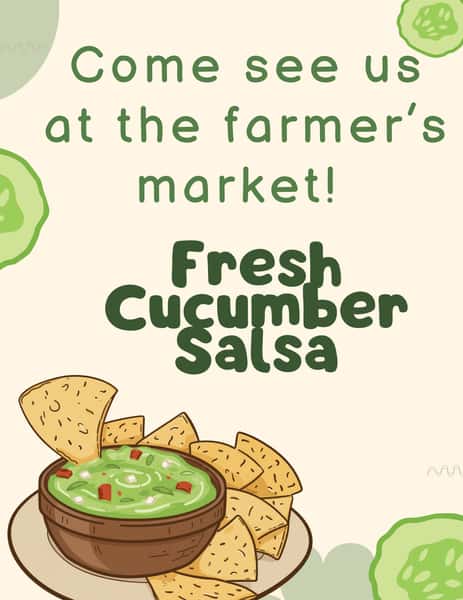 🥒 FARMER’S MARKET TONIGHT! 🥒
Come see us at the Farmer’s Market tonight! 🌱✨ We’ll have our fresh cucumber salsa ready to go — perfect for snacking, sharing, or taking home!
Stop by, say hi, and grab a jar while you’re there! 💚
