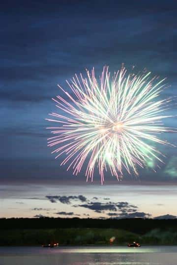 Fireworks exploding over Howy Bay