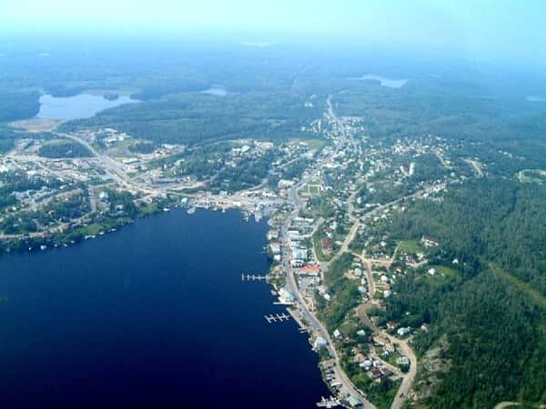 Aerial view of Howey Bay and Red Lake