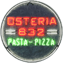 Glowing sign saying Osteria 832 - Pasta Pizza