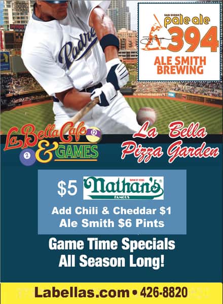 Padres Gametime $5 Nathan Dogs $6 Pints Ale smith 394