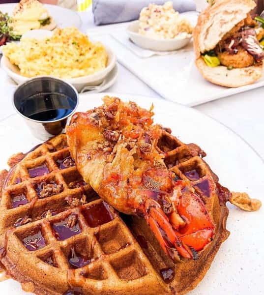 Waffle topped with lobster tail
