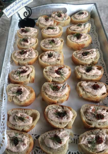 smoked salmon on toasted baguette