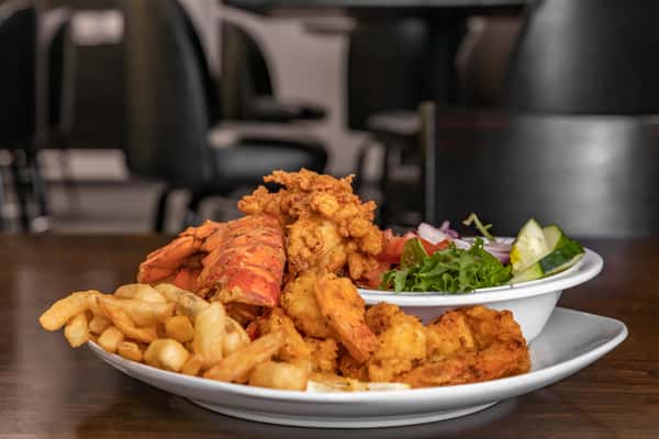 Fried Lobster, Shrimp, and French Fries