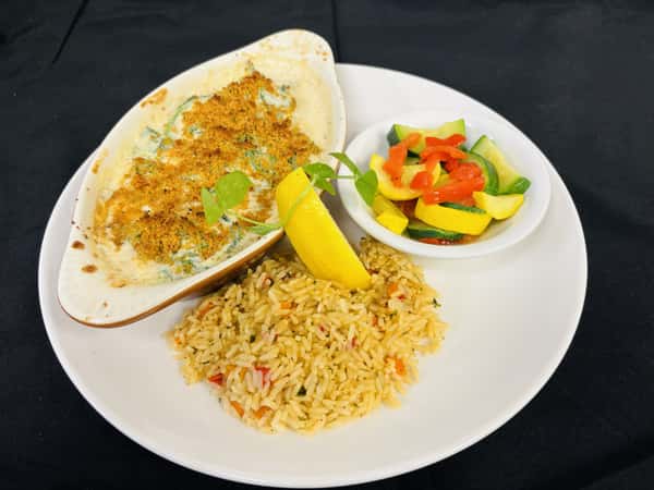Baked Bay Scallops Florentine