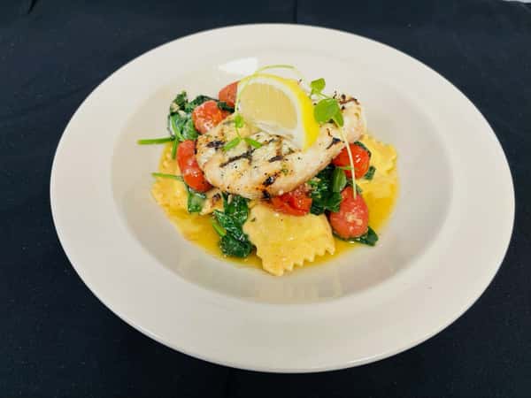 Crab Ravioli with Grilled Mahi Mahi