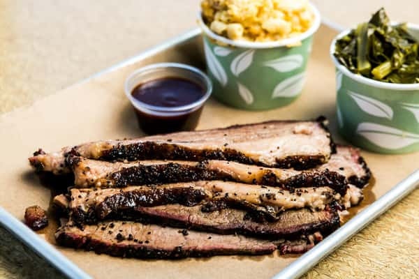 Sliced Beef Brisket with Mac and Cheese