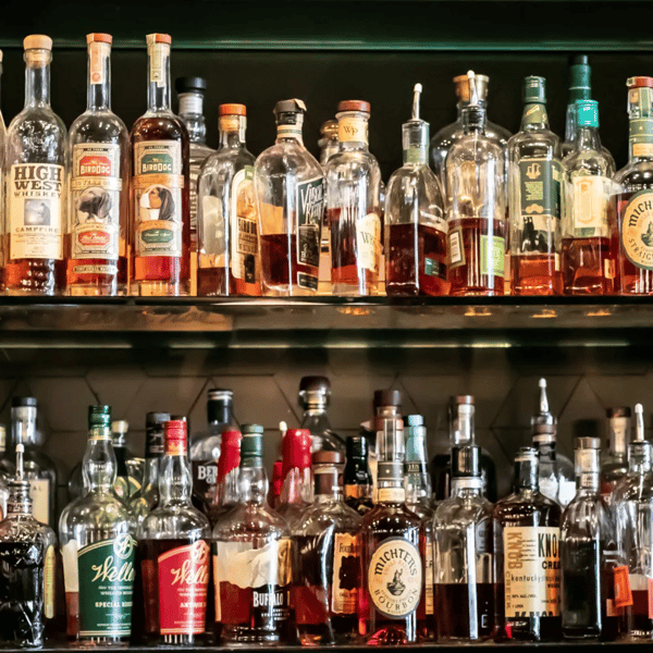 Bar drinks on a shelf