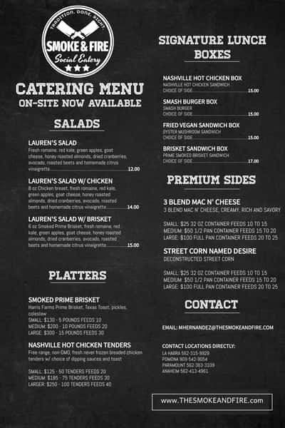 Catering La Habra Smoke and Fire Social Eatery Family Style