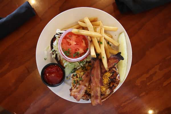 bacon cheeseburger and fries