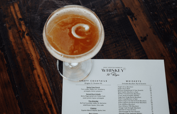 Whiskey 'N Rye menu with a drink