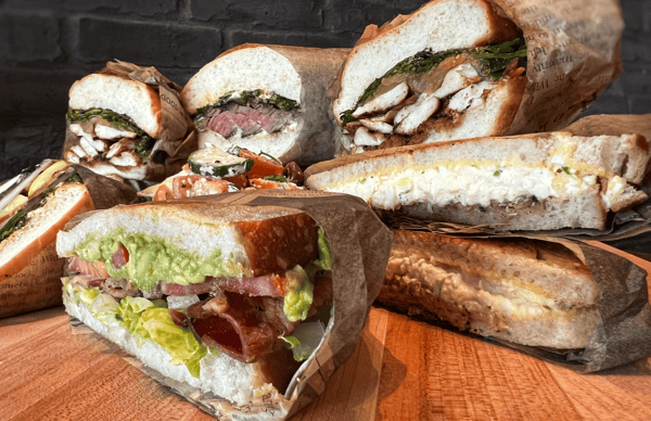 Various meat sandwiches with sauces